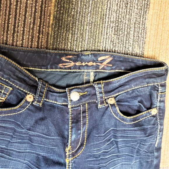 Seven7 Women's Size 8 Blue Curvy Bootcut Dark Wash Cotton Blend Stretch Jeans - Picture 4 of 11